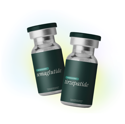 Vials of compounded semaglutide and tirzepatide.