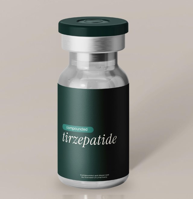 A vial of Bliv compounded tirzepatide.