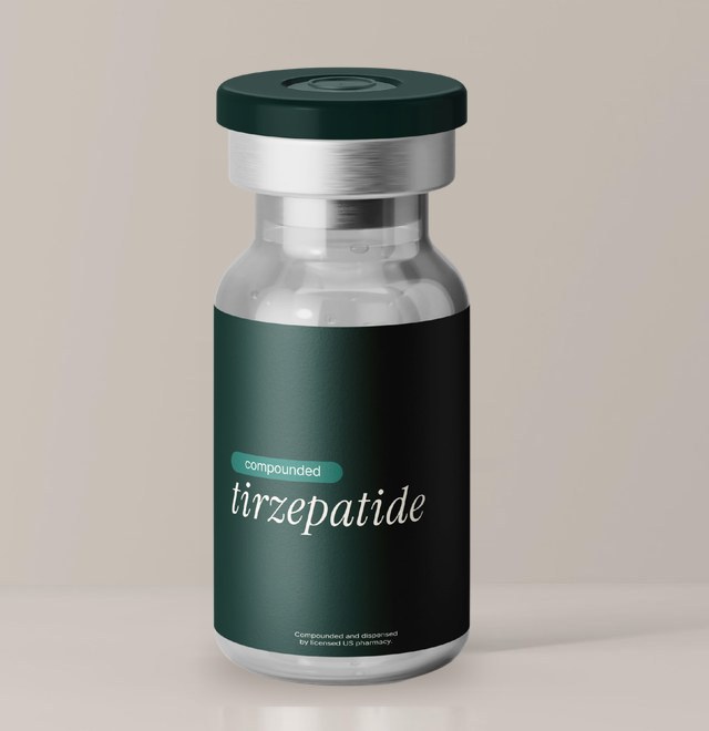 A vial of Bliv compounded tirzepatide.