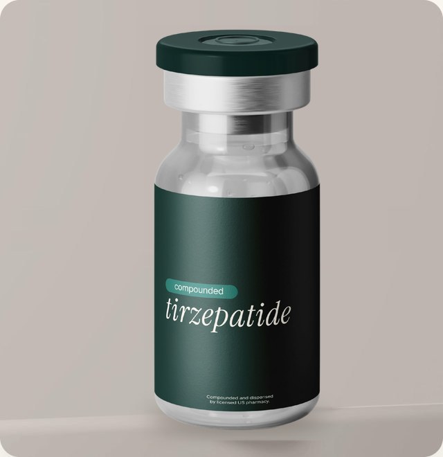 A vial of Bliv compounded tirzepatide.